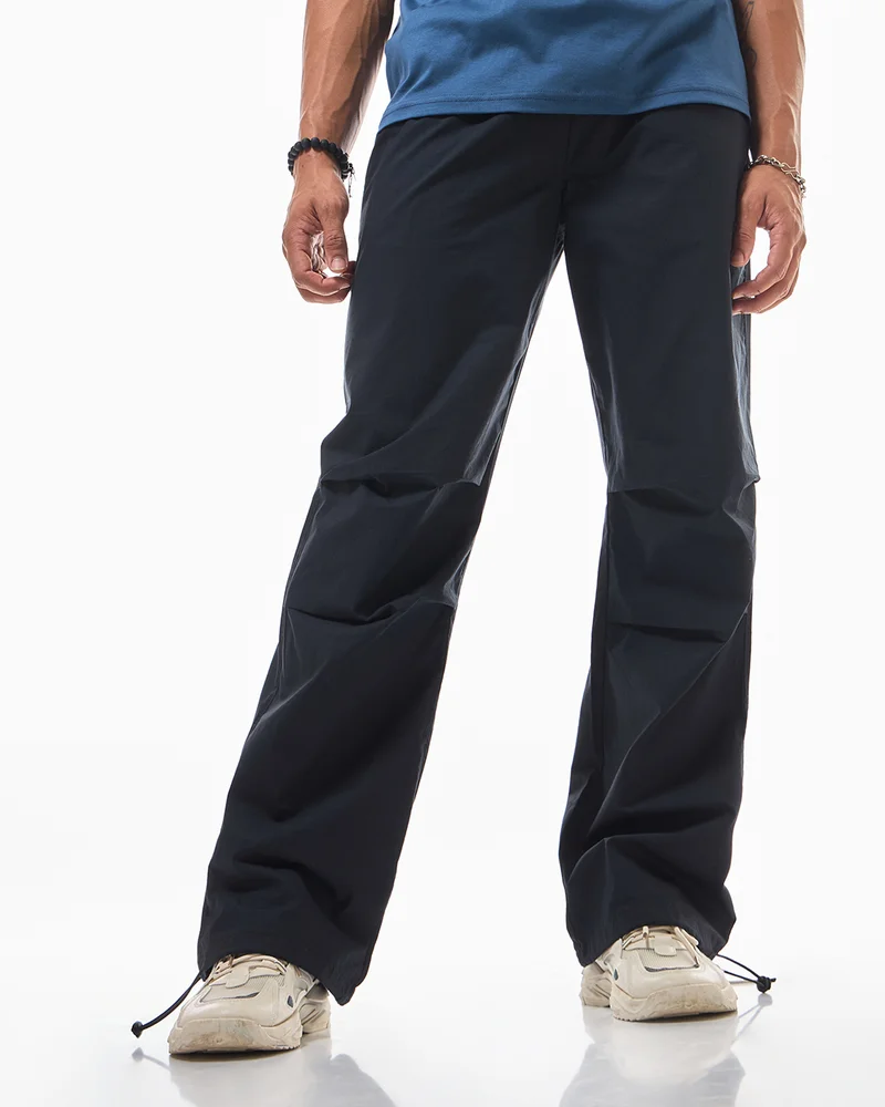 bewakoof Men's Black Baggy Oversized Parachute Pants